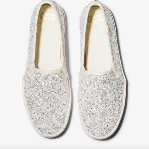 Kate Spade Silver Glitter Keds, Size 9.5 New in Original Box
